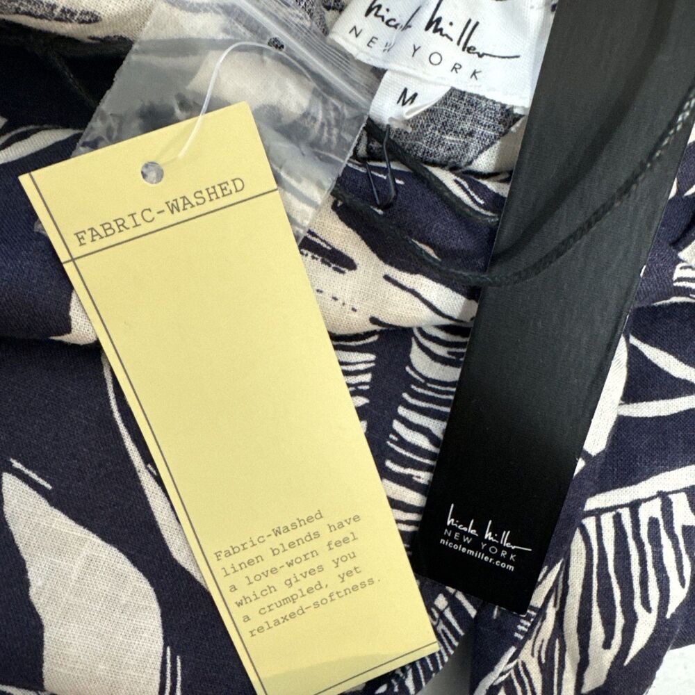 Nicole Miller women’s Seashells Linen Wrap Skirt Size M Navy & Off White - Picture 12 of 15